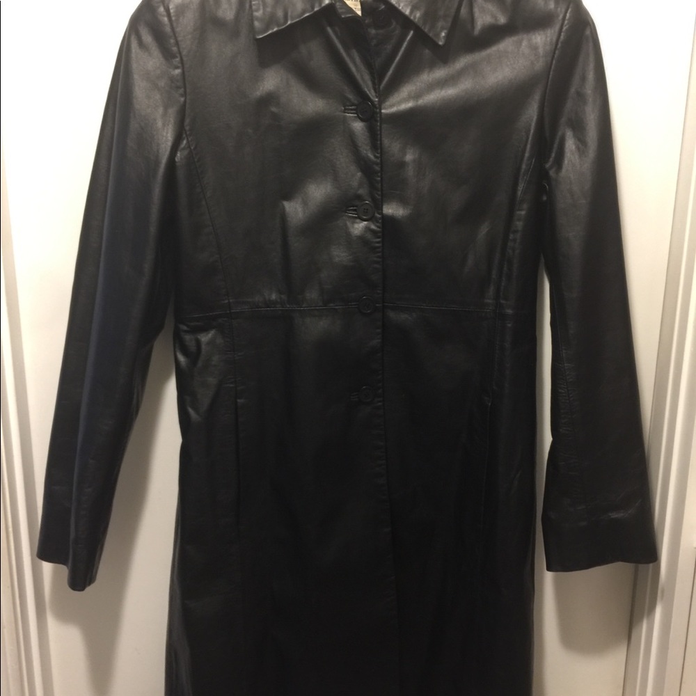 Country Road leather 3/4 length black coat